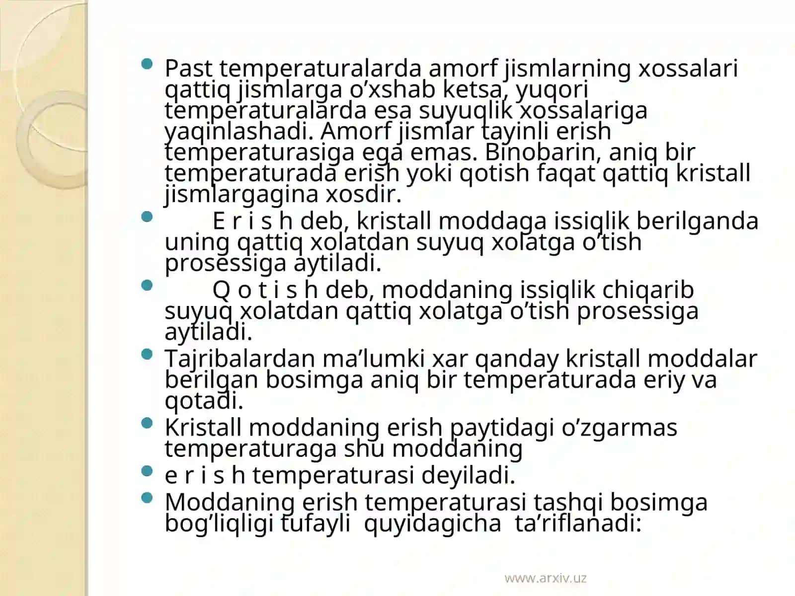 Modda agregat xolatining o’zgarishi 3