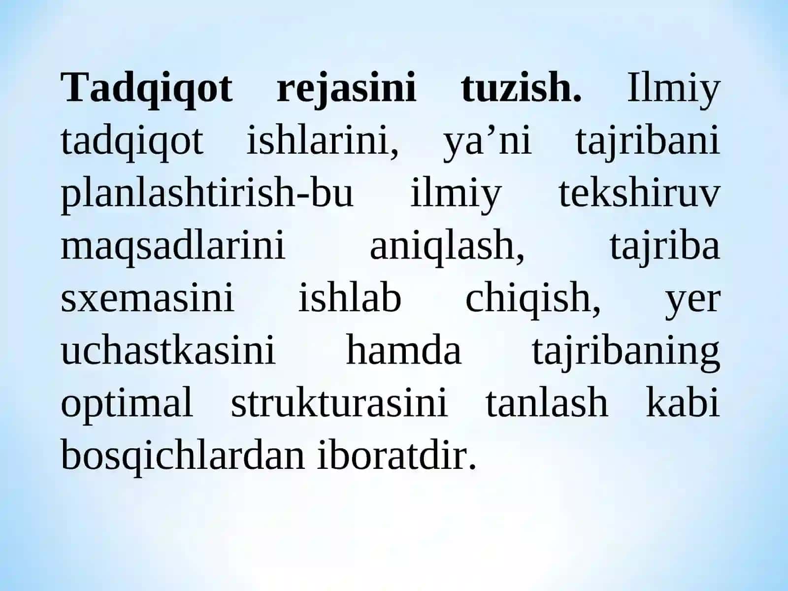 Dala tadqiqotni rejalashtirish. Dala tajribasi va uning asosiy elementlari 3
