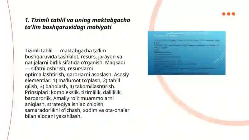 Maktabgacha ta'limni boshqarishda tizimli tahlil strukturasi prinsiplari usullari va qaror qabul qilish asoslari 3