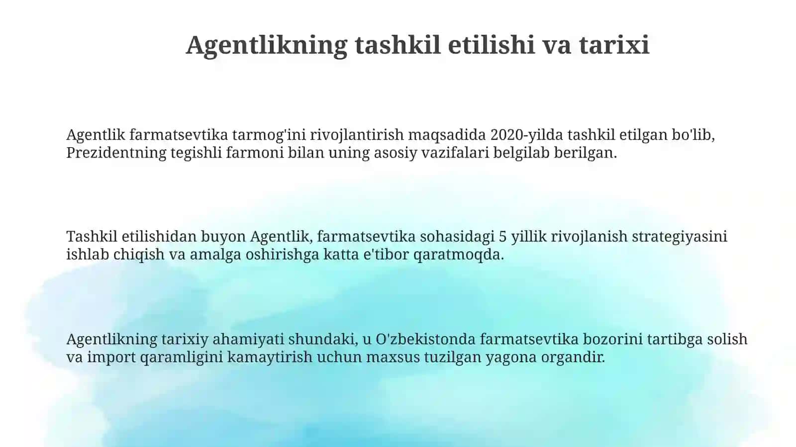 Farmatsevtika tarmog'ini rivojlantirish agentligining tarkibiy tuzilmasi tahlili 3