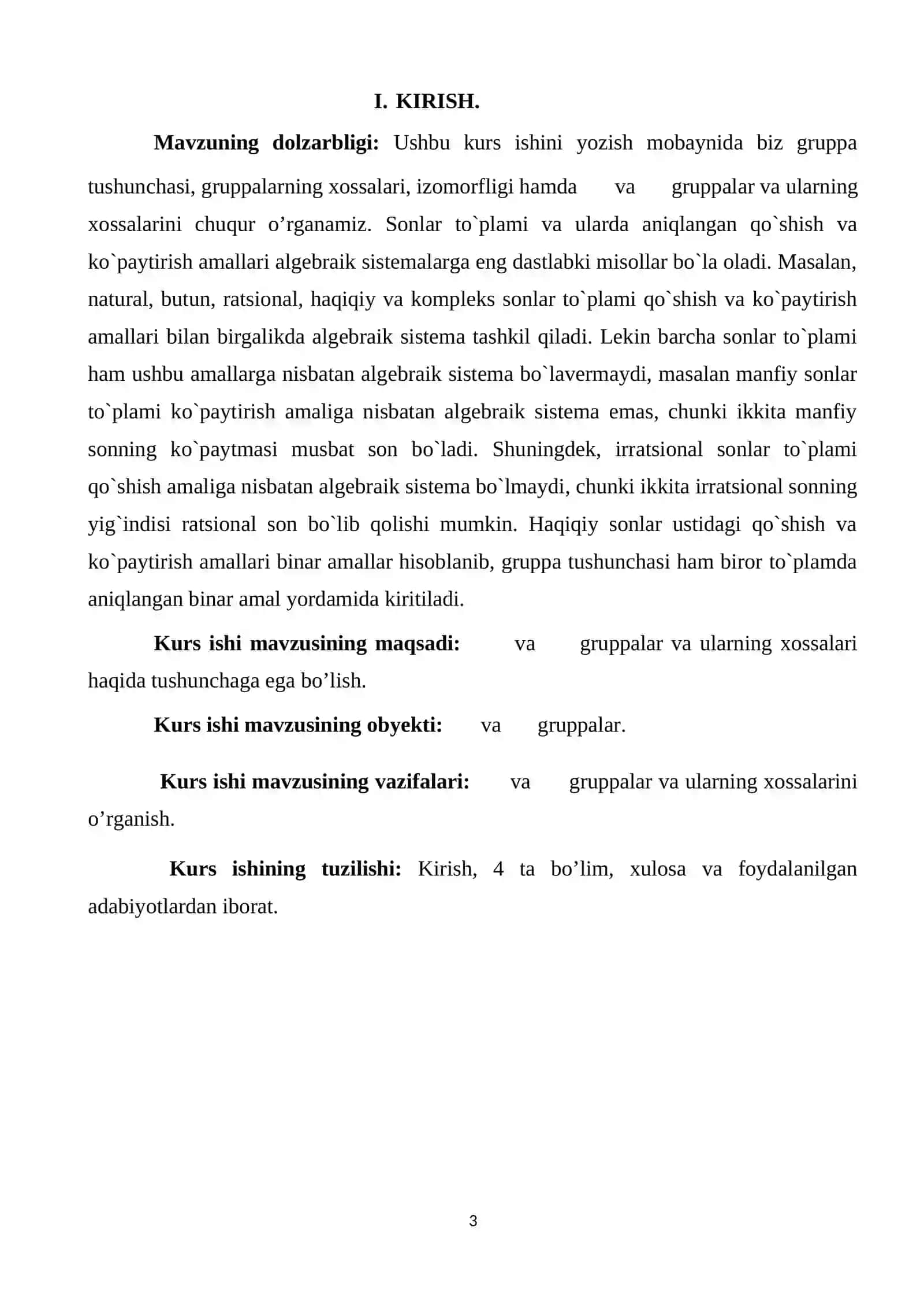 Algebra fanidan kurs ishi 3