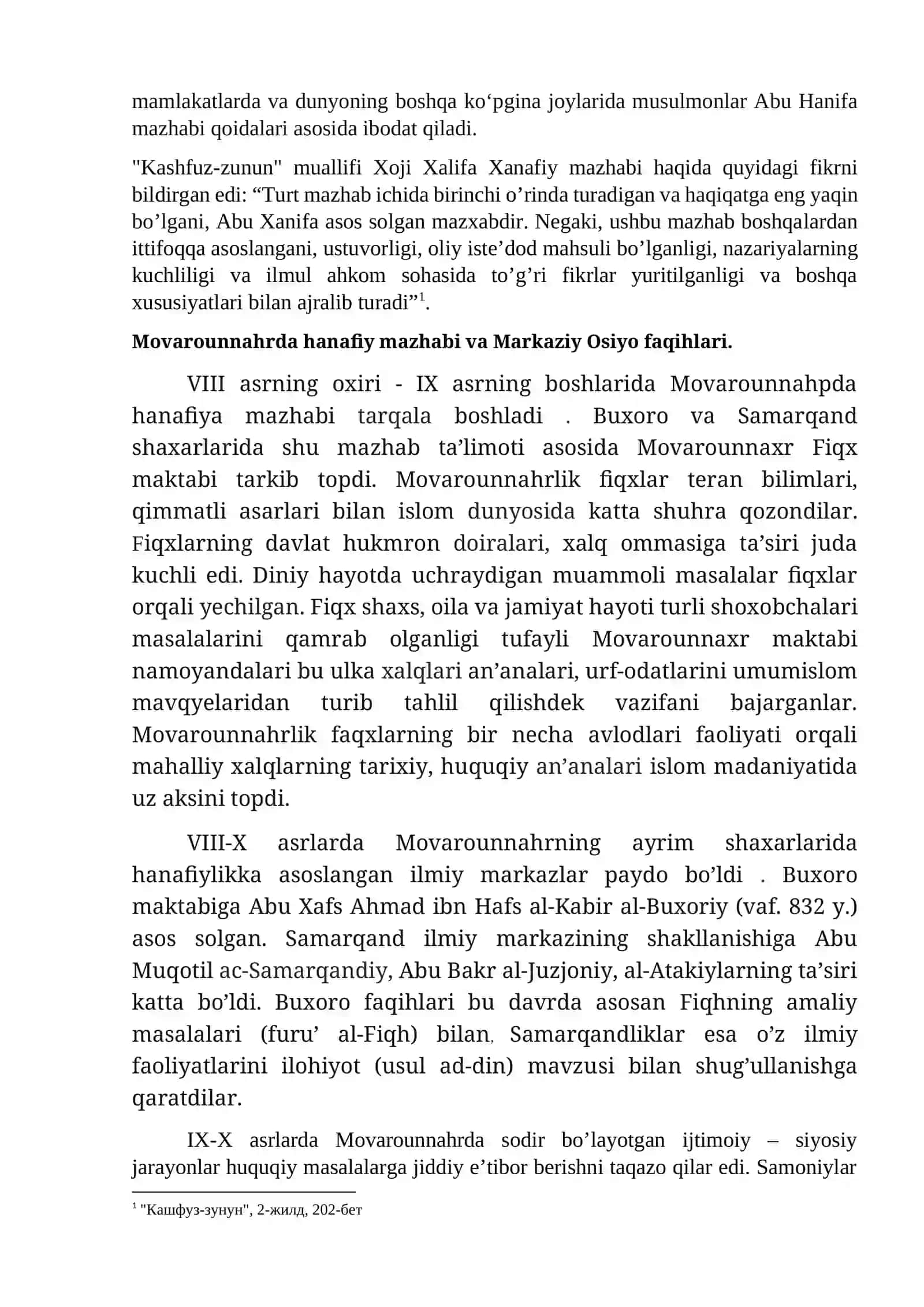 Markaziy Osiyo tarixida Xanafiya mazxabining o`rni 3