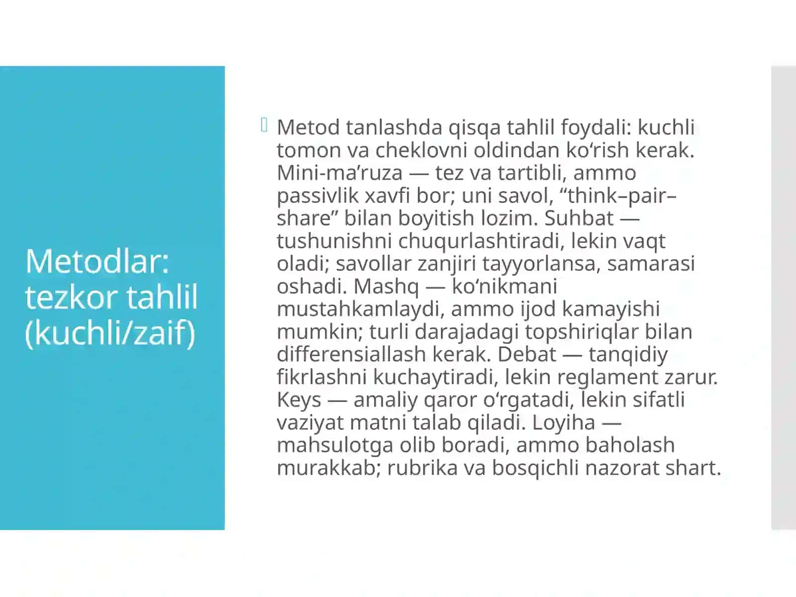 Ta’lim metodlari va vositalari: mavzu kirish 3