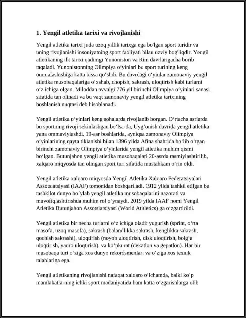 YENGIL ATLETIKA VA UNING TURLARI HAQIDA MAʼLUMOT TAYYORLASH 3