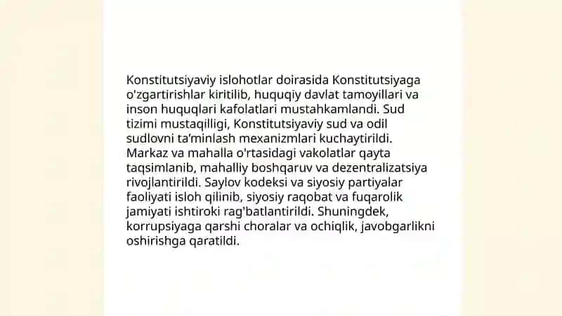 Yangi Oʻzbekistonda prezident amalga oshirayotgan islohotlar 3