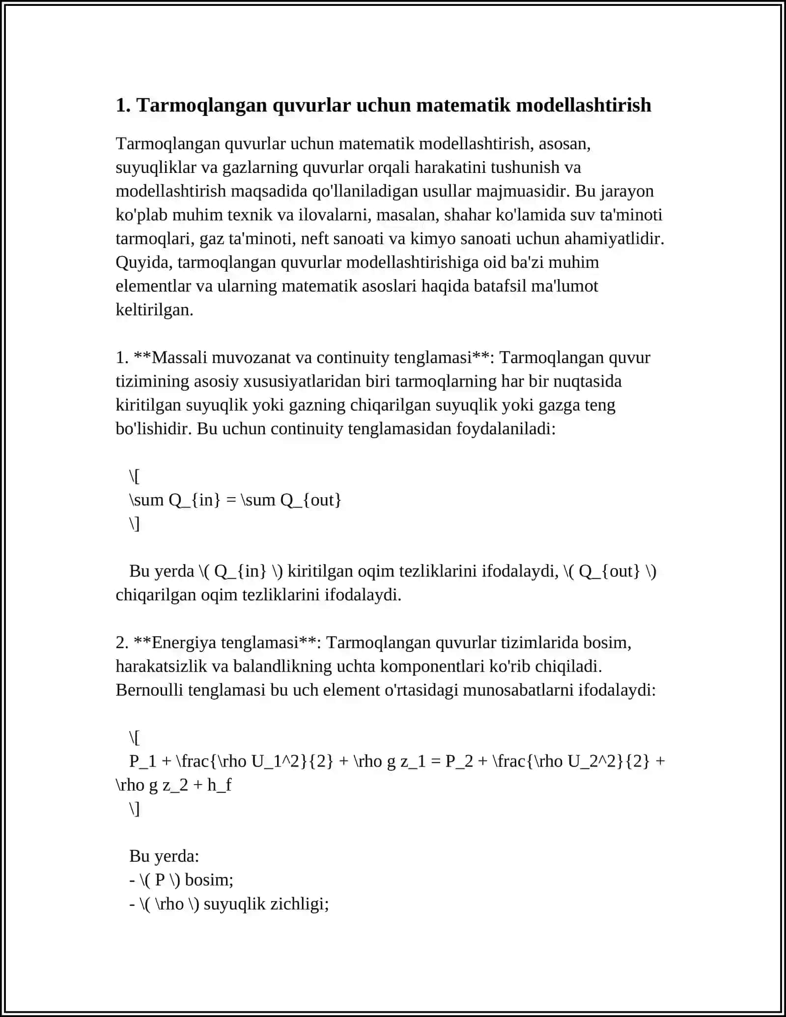 TARMOQLANGAN QUVURLAR UCHUN TAQSIMOT QONUNI,QON TOMIRLARINING MEXANIK MODELLARI 3