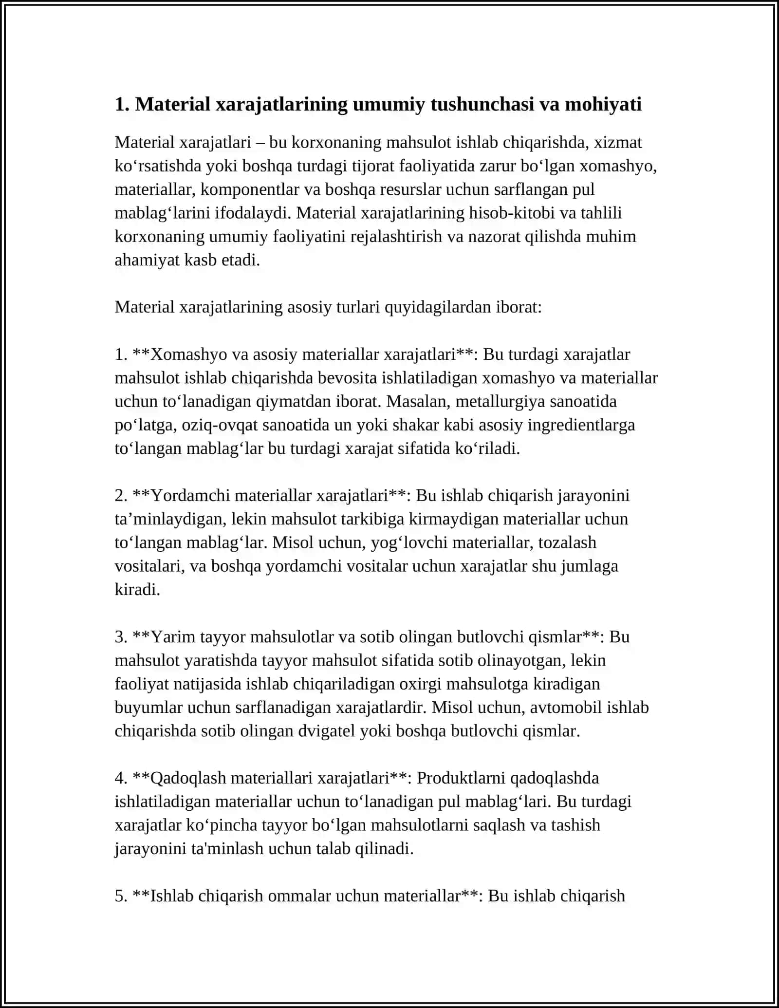 MATERIALLAR XARAJATLARINING HISOBI 3