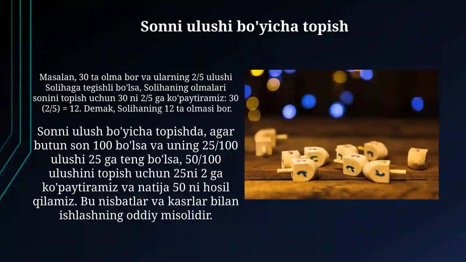 Ulush, kasr. Ulushga koʻra sonni topish 3