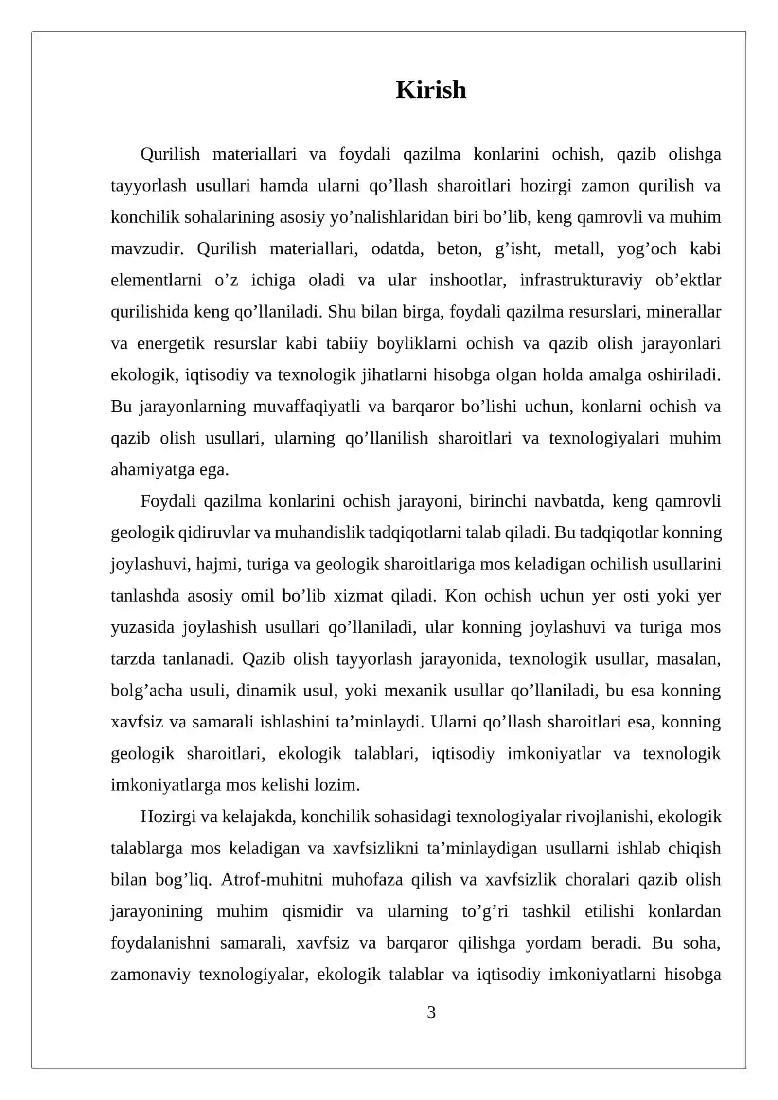 QURILISH MATERIALLARI FOYDALI QAZILMA KONLARINI OCHISH QAZIB OLISHGA TAYYORLASH USULARI VA ULARNI QO'LLANISH SHAROITLARI 3