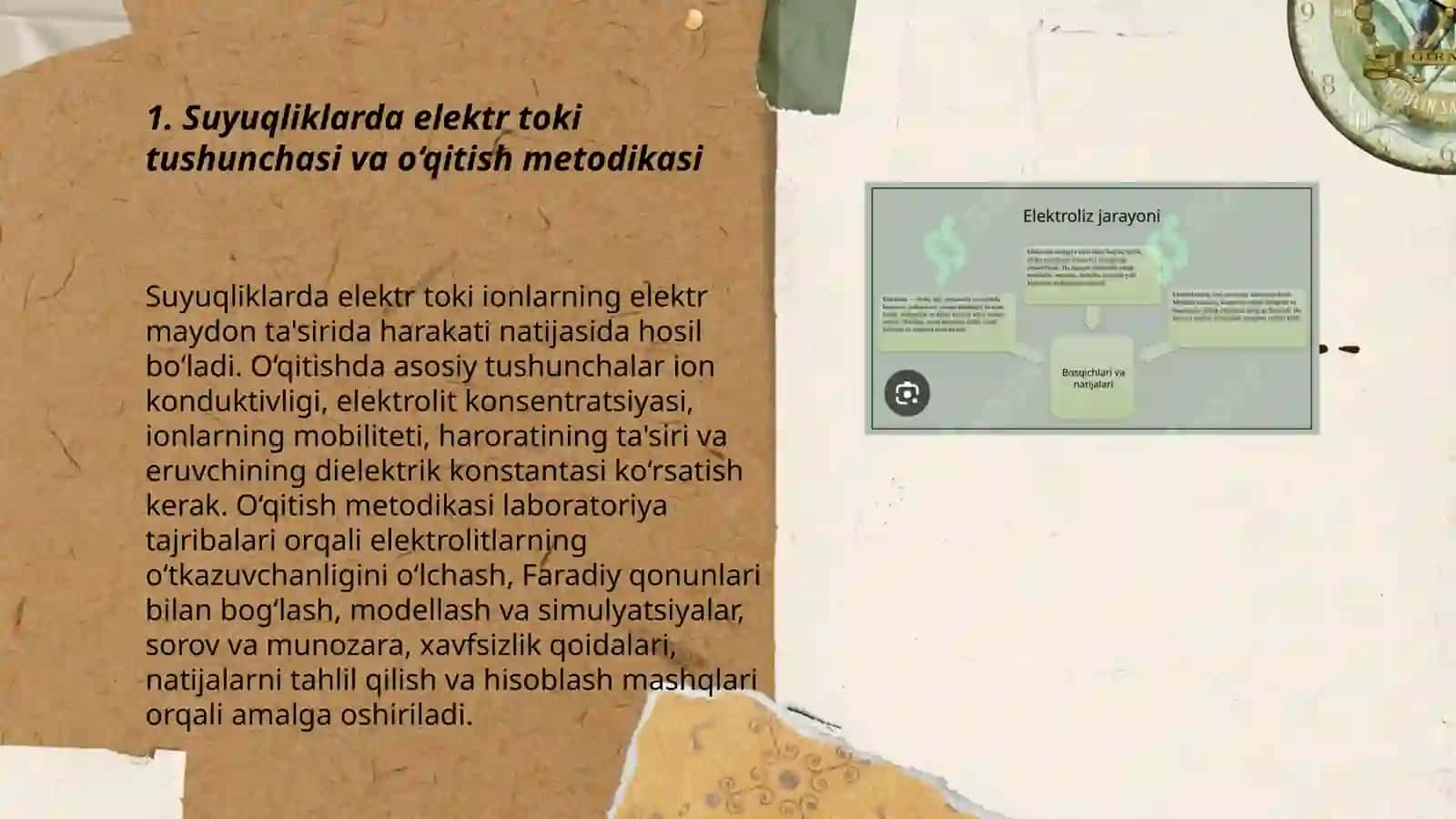 Suyuqliklarda elektr toki, Faradiy qonunlari, Elektiroliz va uning qullanilishi mavzusini o‘qitish metodikasi 3