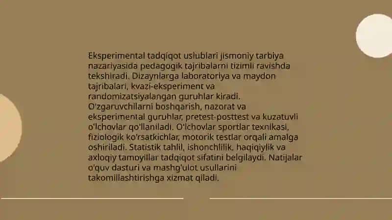 Jismoniy tarbiya nazaryasi boʻyicha olib borilayotgan tadqiqot uslublari 3