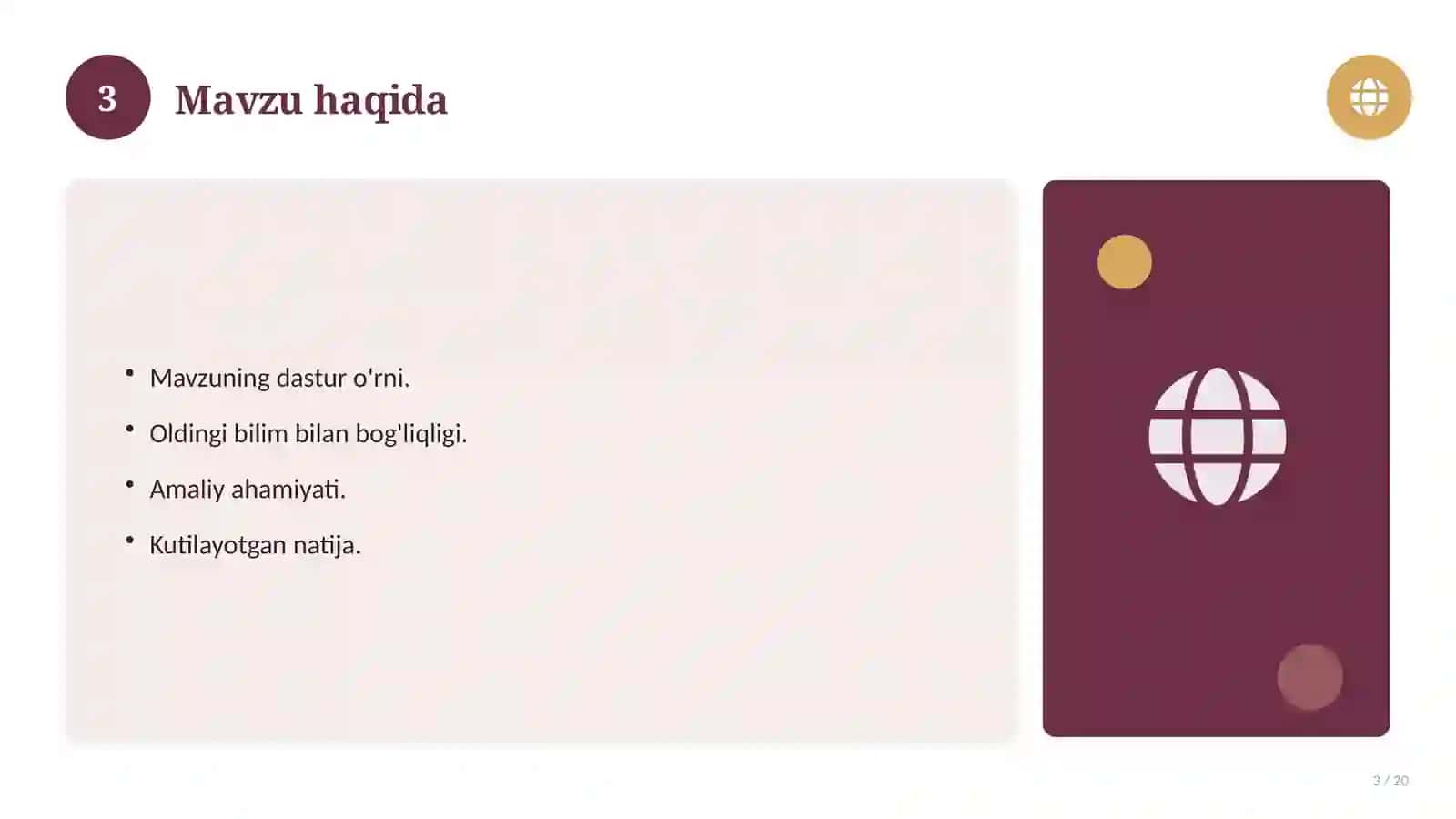 Odobnoma (tarbiya) fanidan 5-sinf: ochiq dars ishlanmasi 3