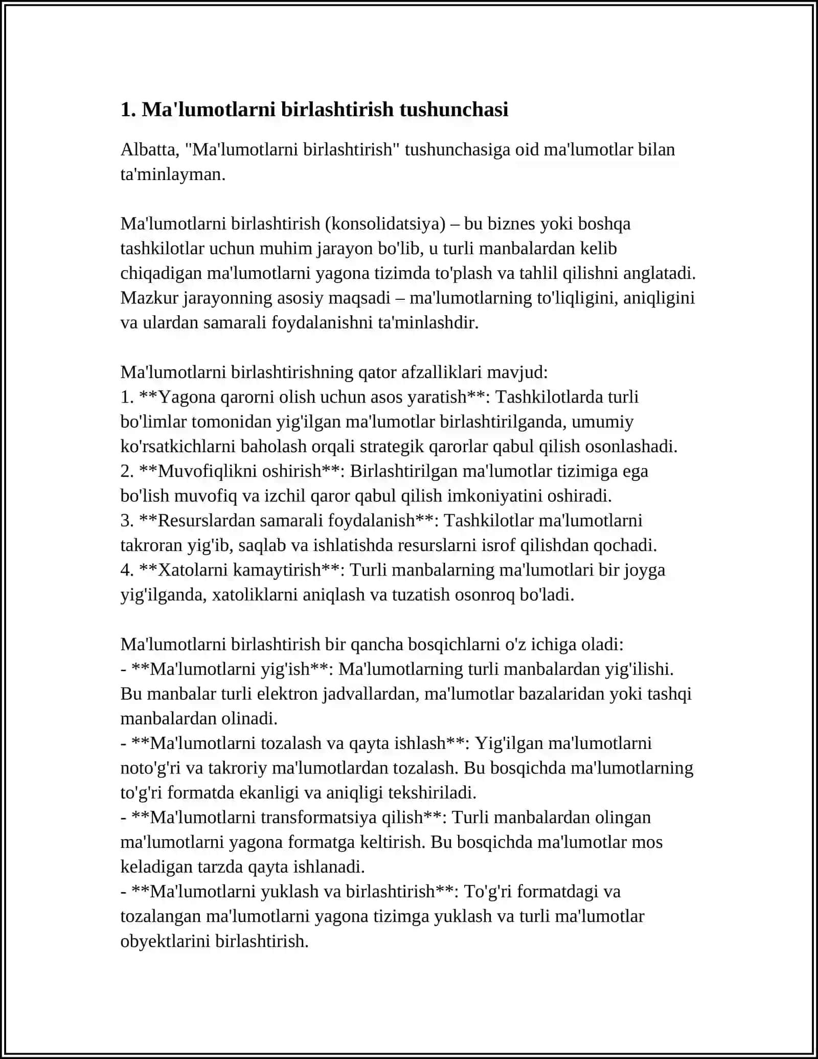 MA'LUMOTLARNI BIRLASHTIRISH MAVZUSIDA MUSTAQIL ISH 3