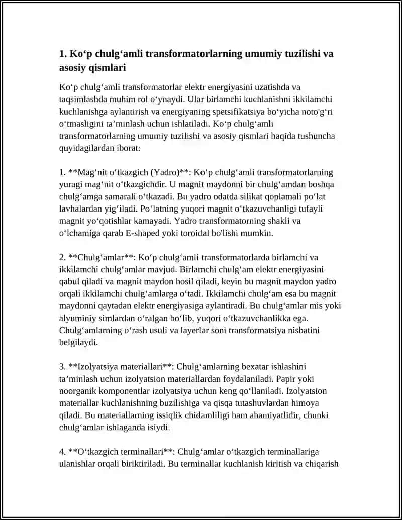 KOʻP CHULGʻAMLI TRANSFORMATORLAR VA MAXSUS TRANSFORMATORLAR 3