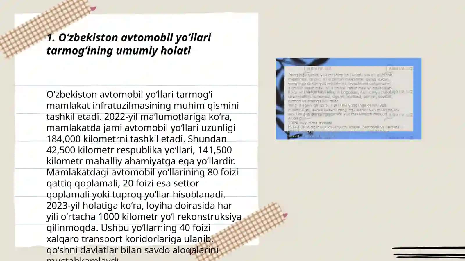 Oʻzbekiston Respublikasining Avtomobil Yoʻllari Tarmogʻining Zamonaviy Holati 3