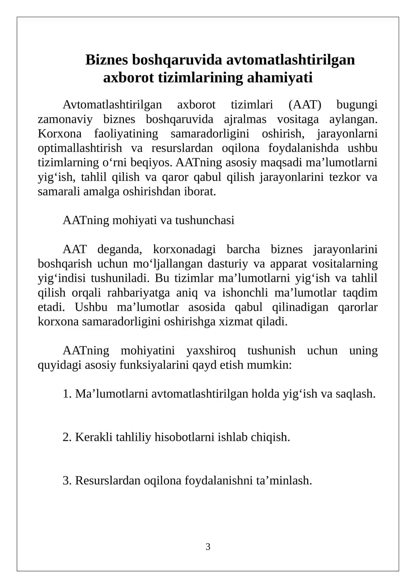 Biznes boshqaruvida avtomatlashtirilgan axborot tizimlari 3