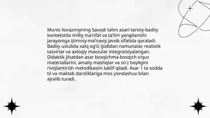 Munis Xorazmiyning "Savodi talim" asarining didaktik axamiyati 3