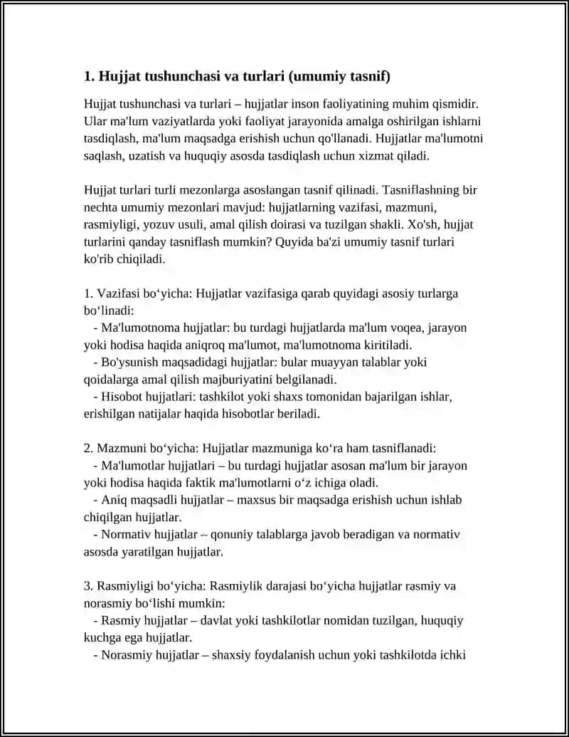 HUJJATLARNING TURLARI, ZARURIY QISIMLARI QOLIPI, REKVIZITLARI VA ULARNI RASMIYLASHTIRISH QOIDALARI 3