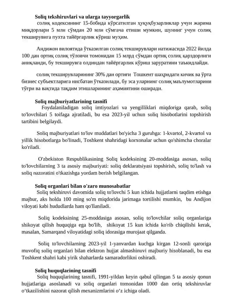 Soliq to'lovchilarning huquq va majburiyatlari 3