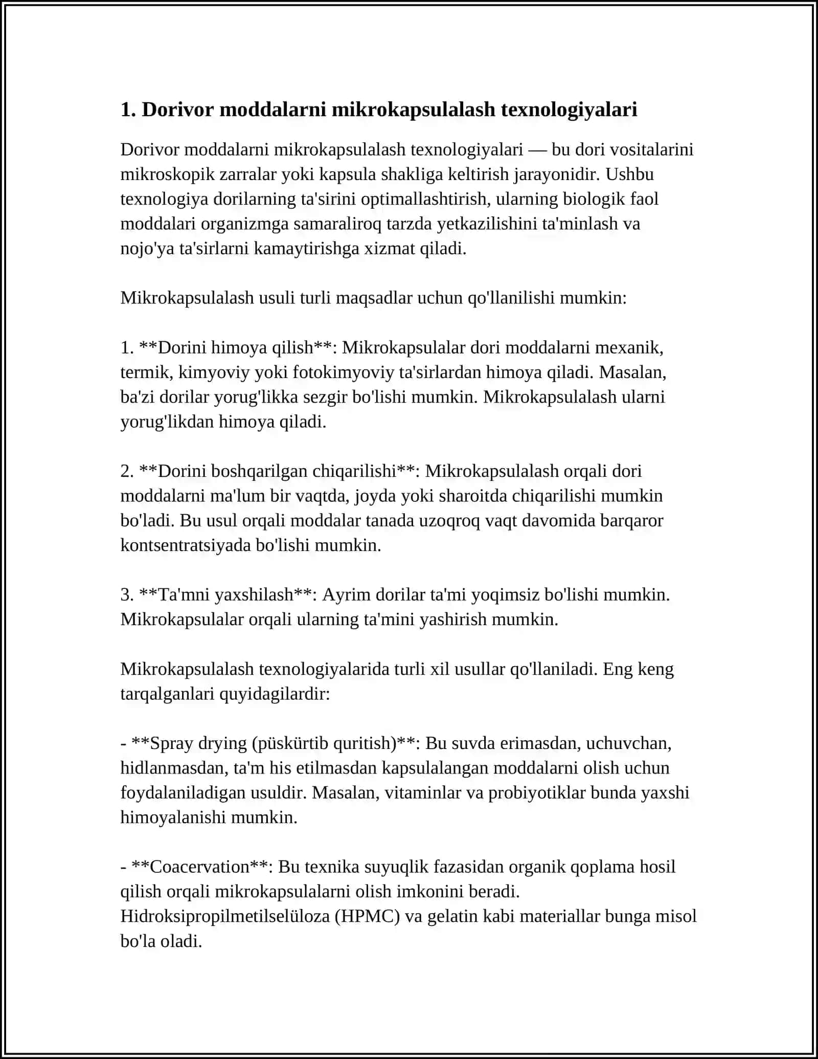 DORIVOR MODDALARNI MIKROKAPSULALASH USULLARI 3