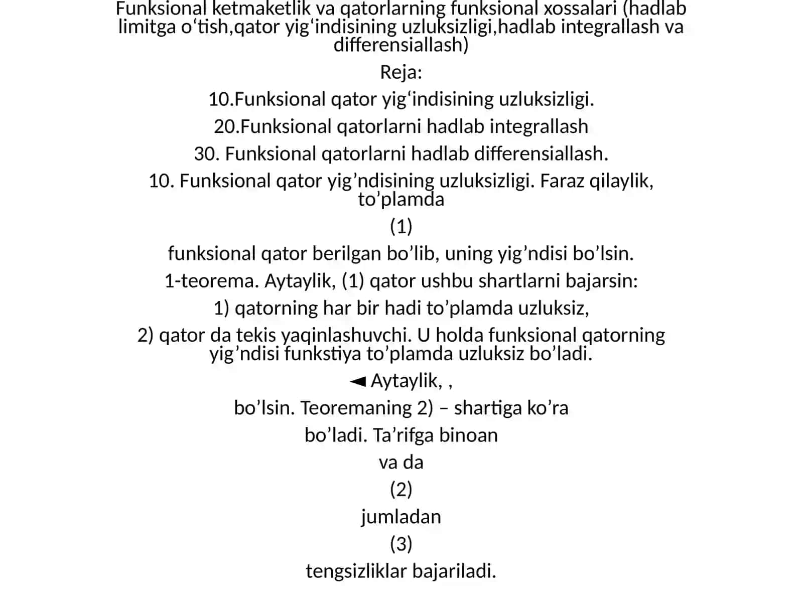 Funksional ketmaketlik va qatorlarning funksional xossalari 3