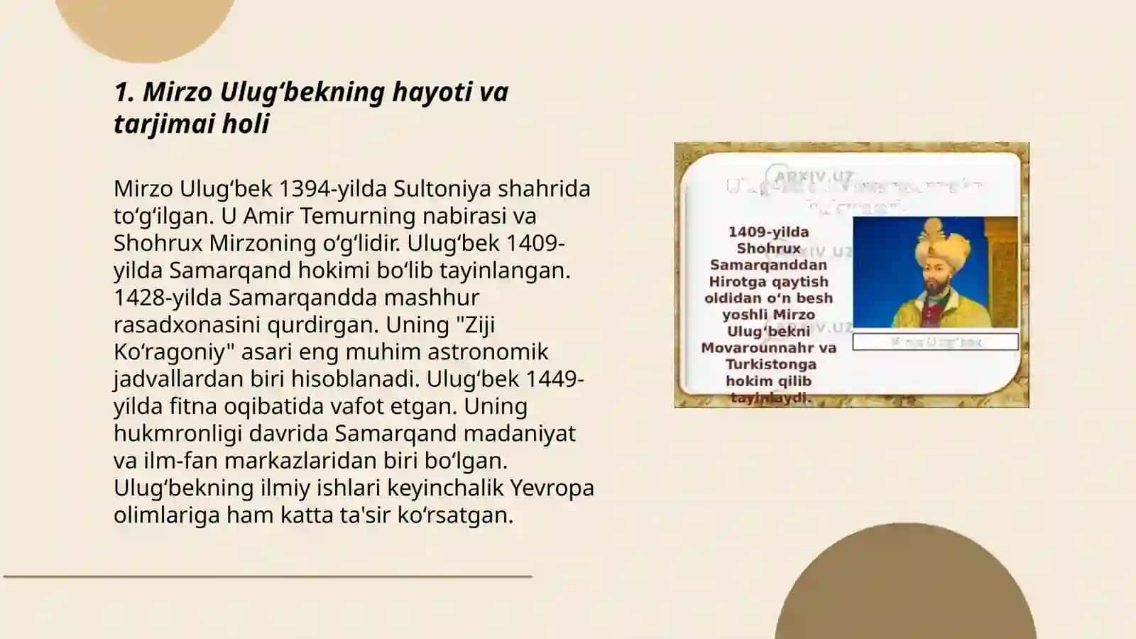 Mirzo Ulug‘bekning Hayoti va Tarjimai Holi 3