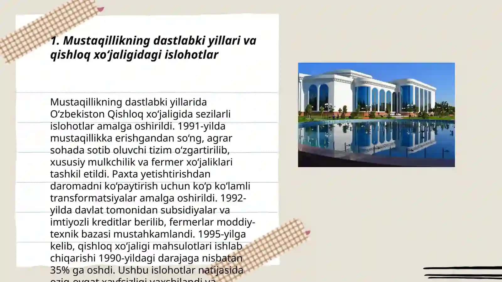 Mustaqillik yillarida qishloq xo'jaligi va sanoat sohasidagi o'zgarishlar 3