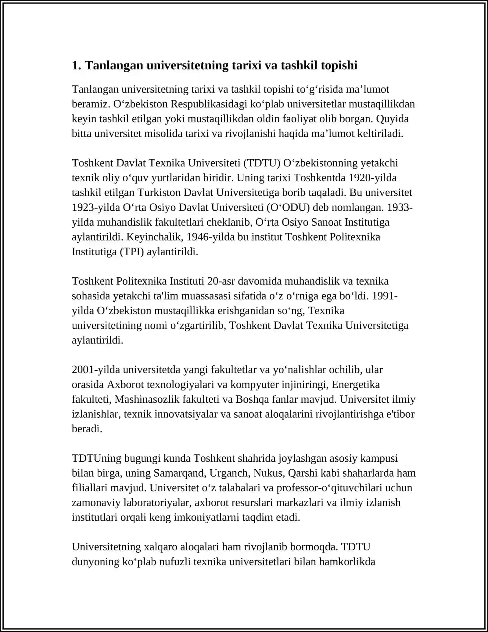 DUNYONING MASHHUR UNIVERSITETLARIDAN BIRI HAQIDA REFERAT TAYYORLASH 3