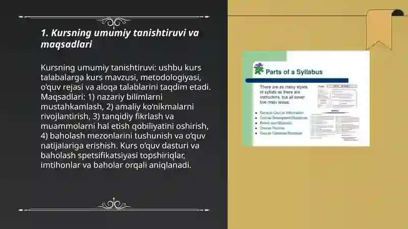 Kursning umumiy tanishtiruvi va maqsadlari 3