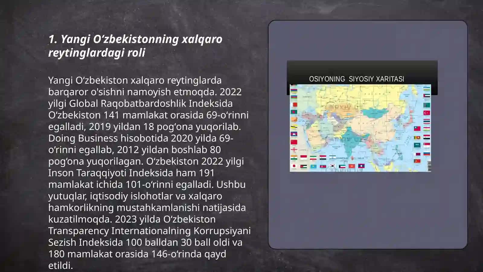Yangi O'zbekiston ijtimoiy-siyosiy, iqtisodiy va madaniy hayotida ro'y berayotgan o'zgarishlarning xalqaro reyting va indekslarda aks etilishi 3