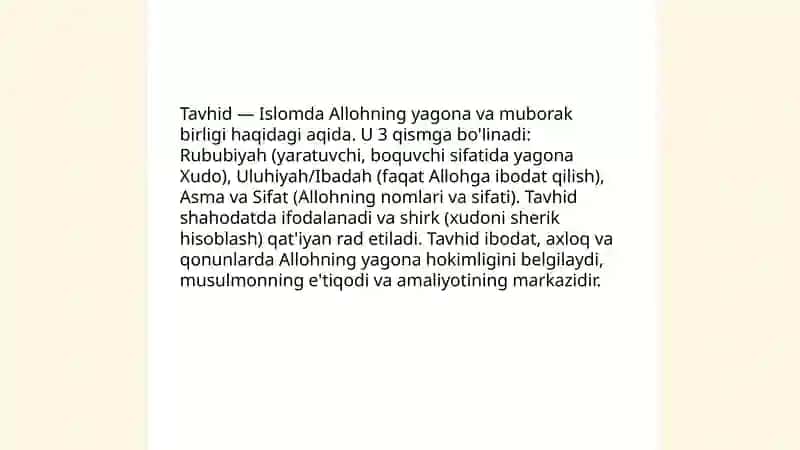 Tawhid — Islomda Allohning yagona va muborak birligi haqidagi aqida 3