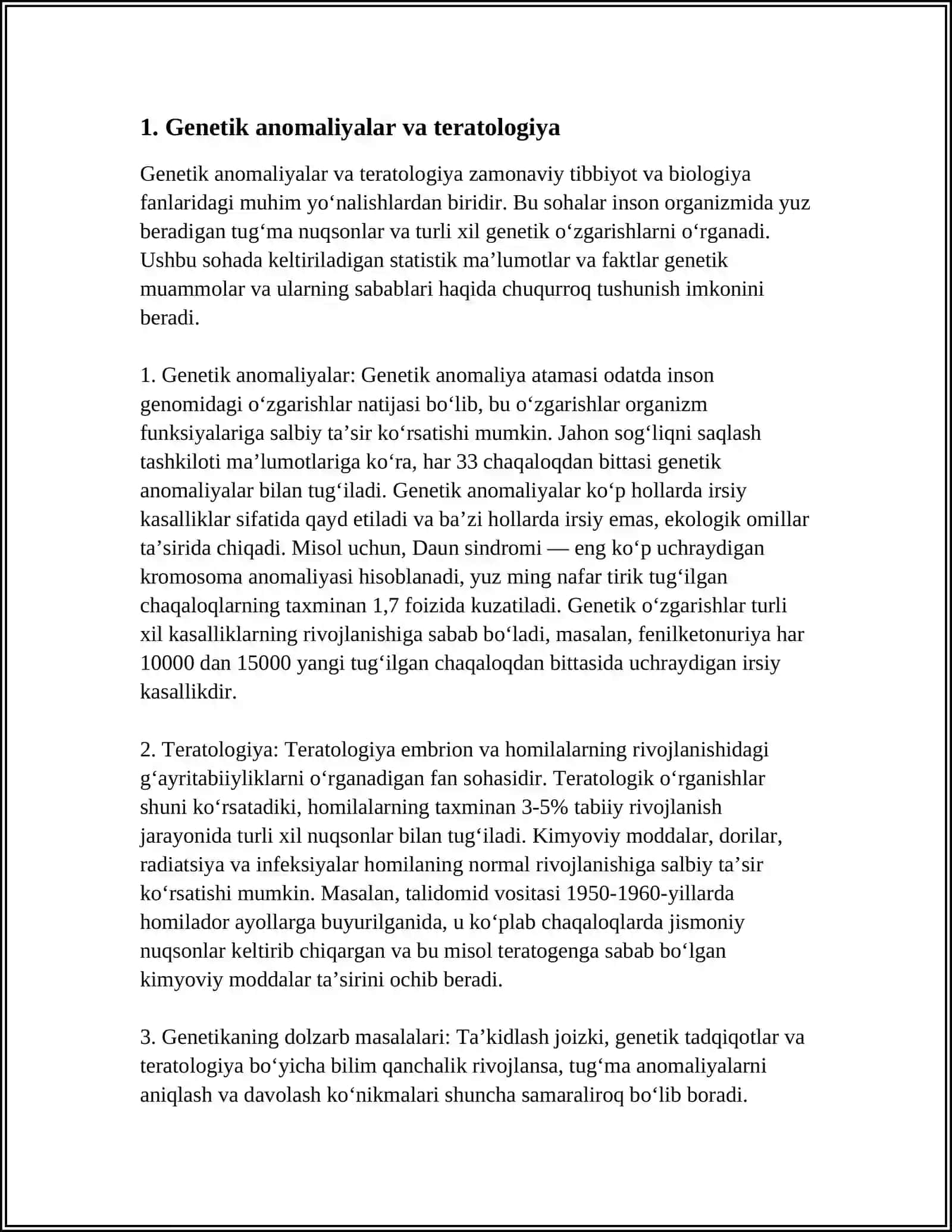 TIBBIYOT GENETIKASIDA TERATOLOGIYA 3