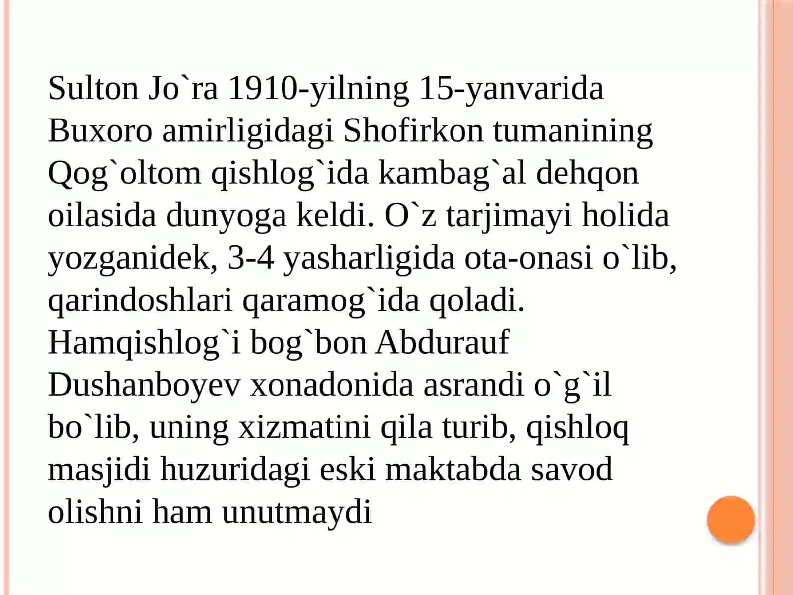 Sulton Jo`ra – o`smirlar kuychisi (1910-1943) 3