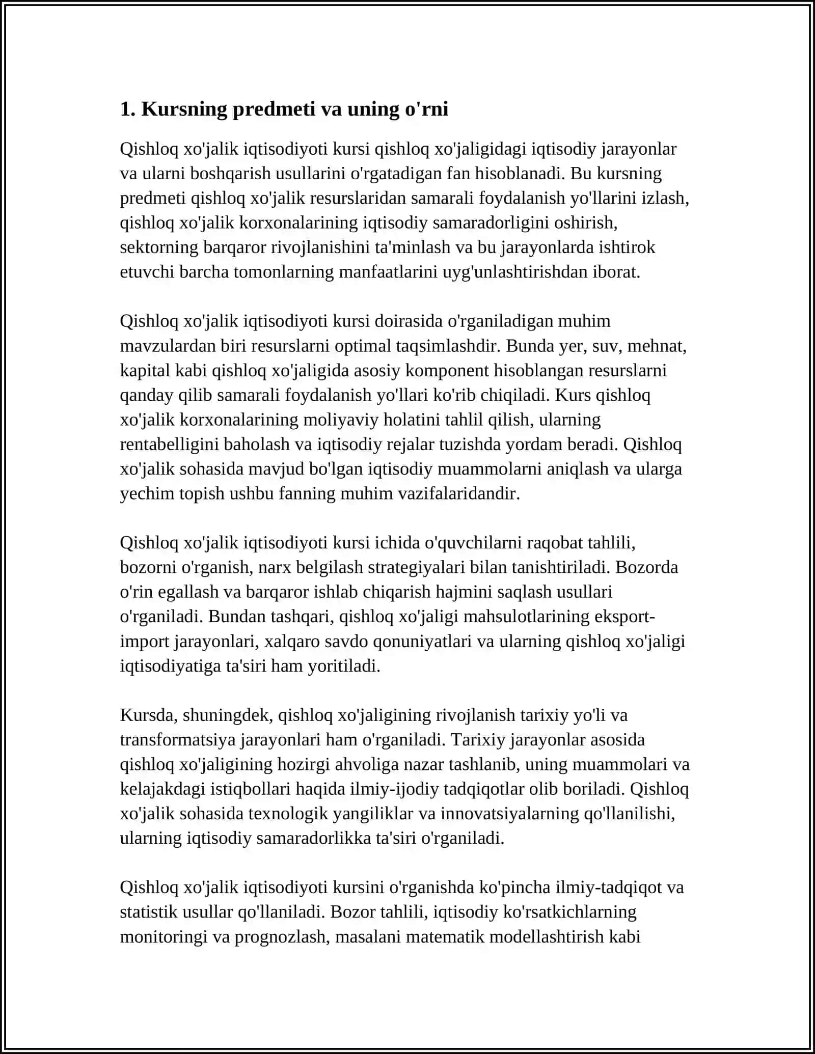 QISHLOQ XOJALIK IQTISODIYOTI KURSI 3