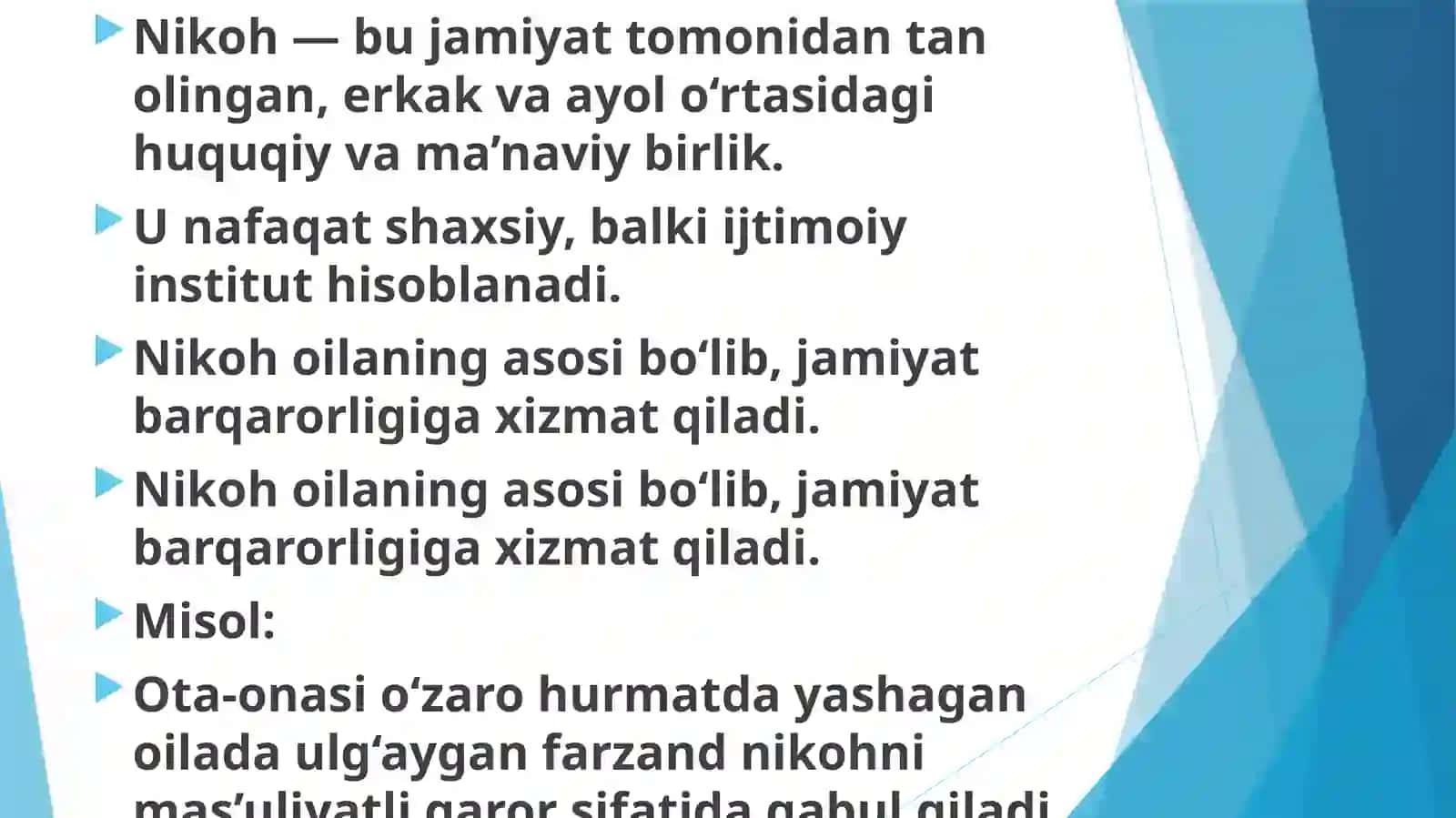 Oilada o’sib kelayotgan yosh avloddan nikoh tushunchalarini targ’ibetish 3
