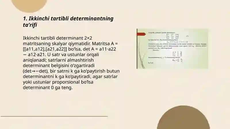 Ikkinchi va uchinchi tartibli determinant, uning xossalari. Kramer formulasi 3