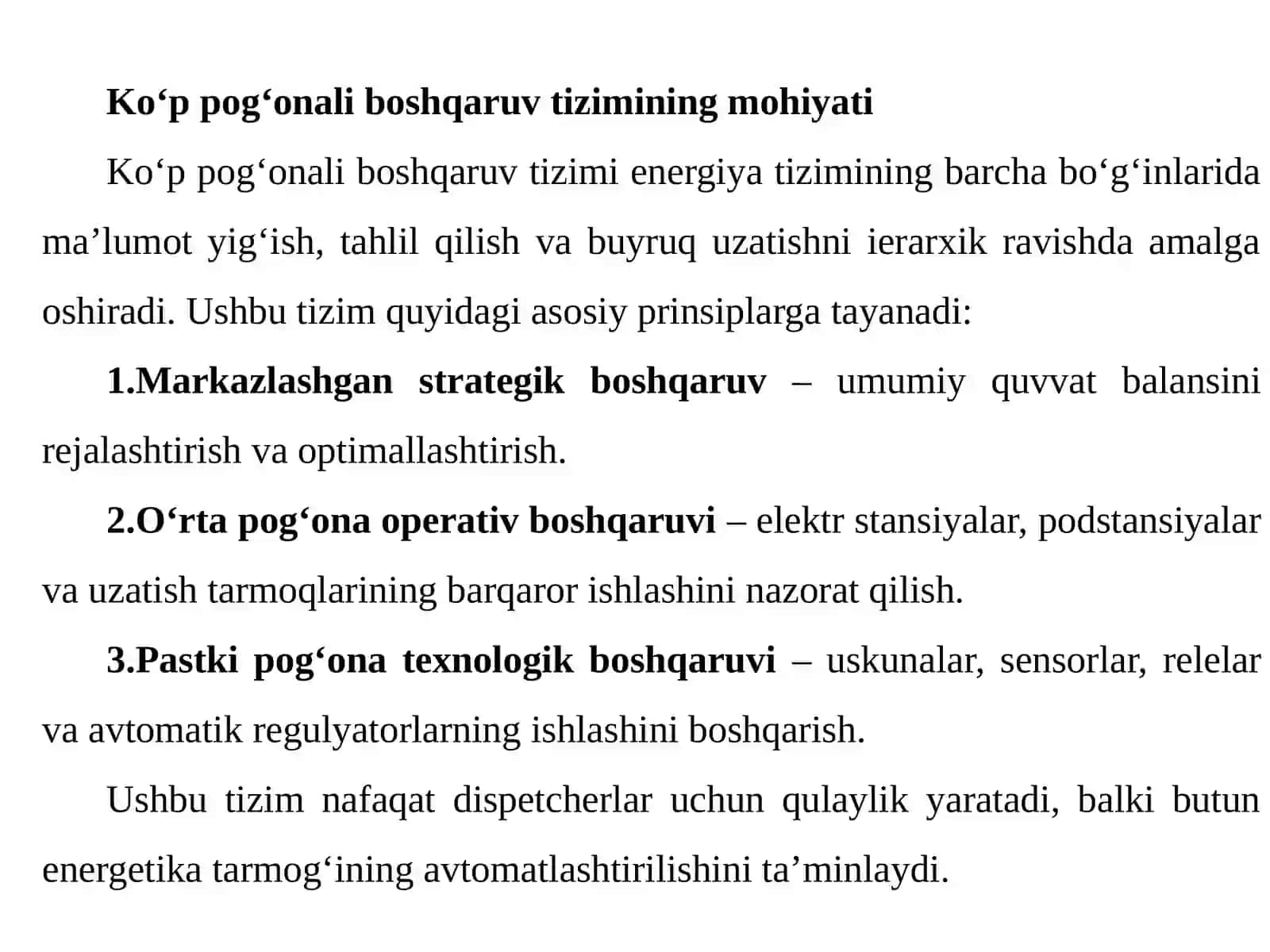Energetika tizimlarida ko‘p pog‘onali boshqarish tizimlari 3