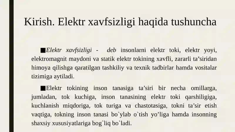 ISHLAB CHIQARISHDA ELEKTR XAVFSIZLIK ASOSLARI 3