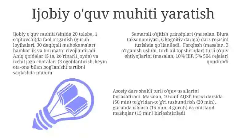 Taʼlim tamoyillari va qoidalari. Dars taʼlimining asosiy shakli 3