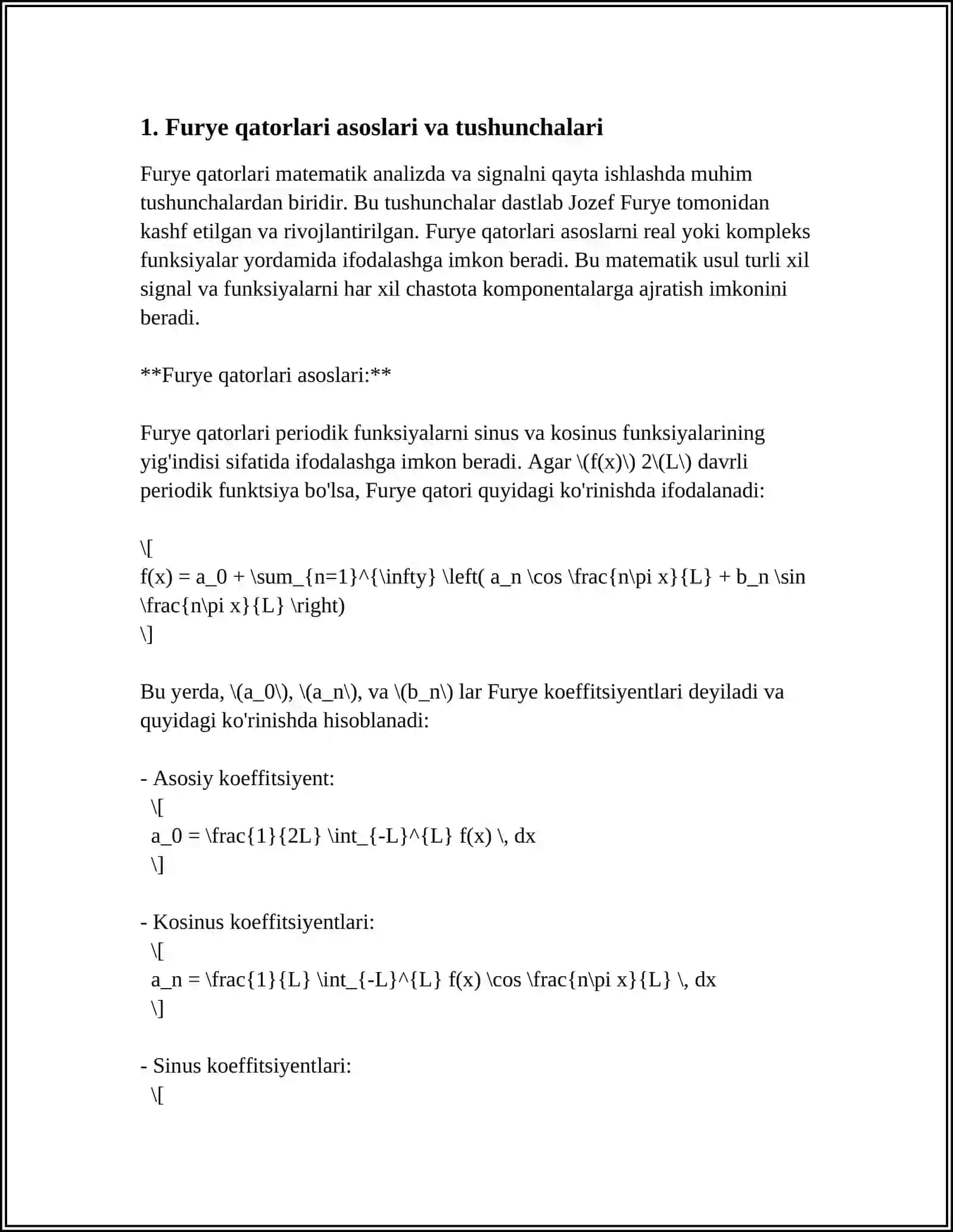 OPTIKA VA TASVIRLARNI QAYTA ISHLASHDA FURYE QATORINING QO'LLANILISHI 3