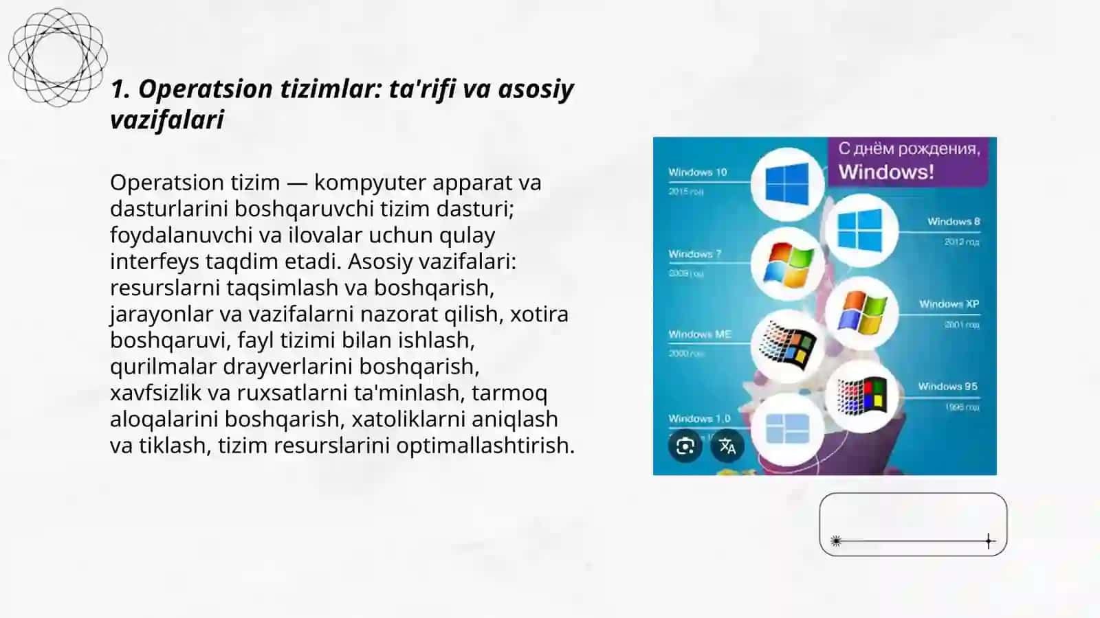Operatsion tizimlar va ularning turlari, office dasturlari va ularning imkoniyatlari 3