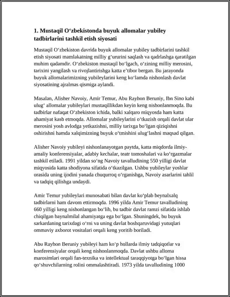 MUSTAQIL OʻZBEKISTONDA BUYUK ALLOMALAR YUBILEYINING O'TKAZILISHI 3