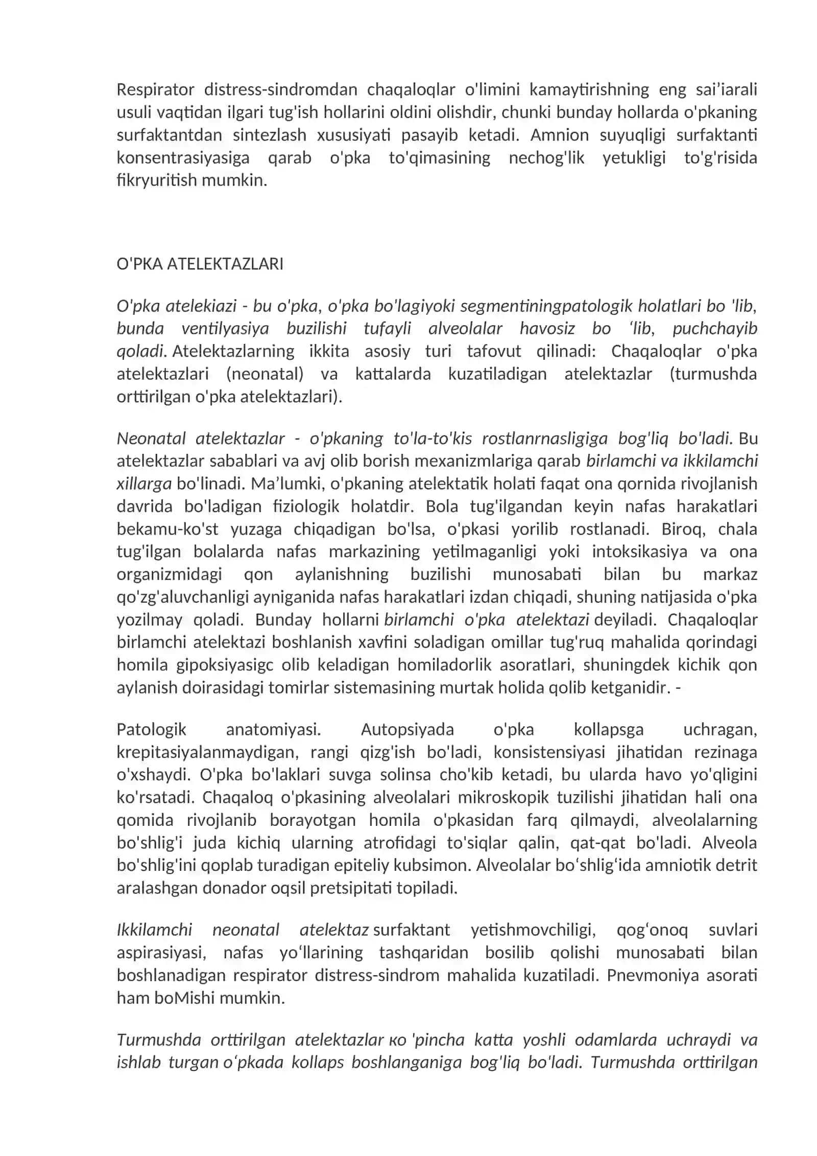 O‘pkalarning obstruktiv va restriktiv kasalliklari. O‘smalar. Plevra kasalliklari 3