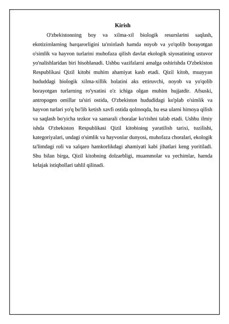 O'zbekiston Respublikasi "Qizil kitobi" va uning atrof-muhitni muhofaza qilishdagi o'rni 3