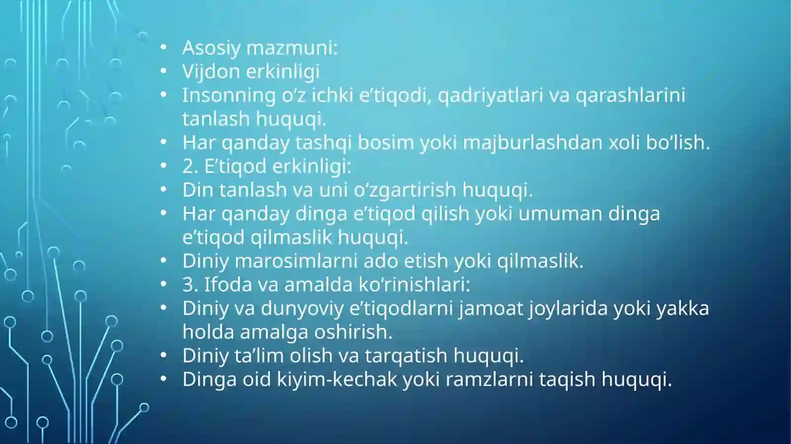 Vijdon va e’tiqod erkining ta’rifi Islom va boshqadiniya qidalari sinkretlashuvi natijasida shakllangan diniy ta’limotlar tarixi 3