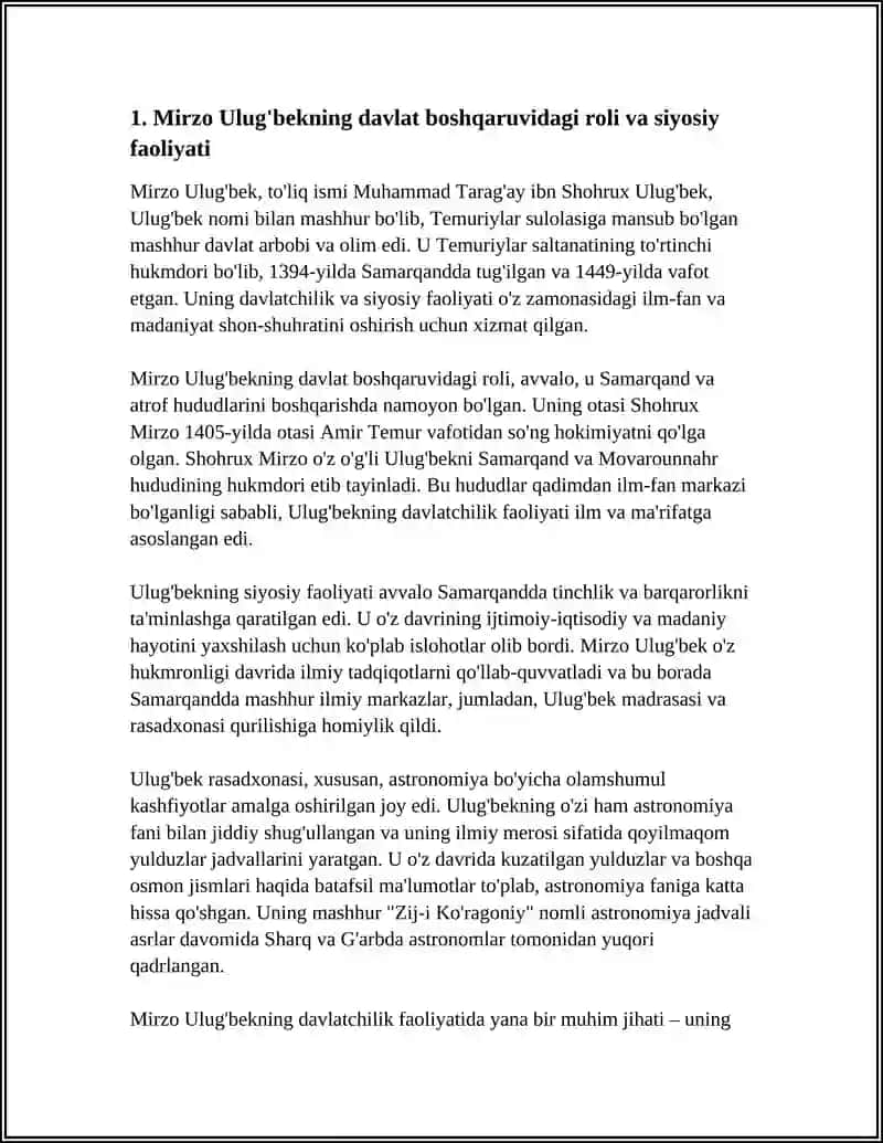 Mirzo Ulugʻbek Davlat Arbobining Davlat Boshqaruvi va Siyosiy Faoliyati 3