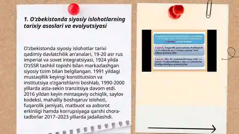 Oʻzbekistonda demokratik va fuqarolik jamiyati asoslarini shakllanishi va amalga oshirilayotgan siyosiy islohotlar 3