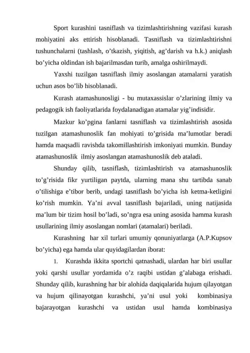 Milliy kurash va qo'l jangida tasniflash, tizimlashtirish va atamalari 3