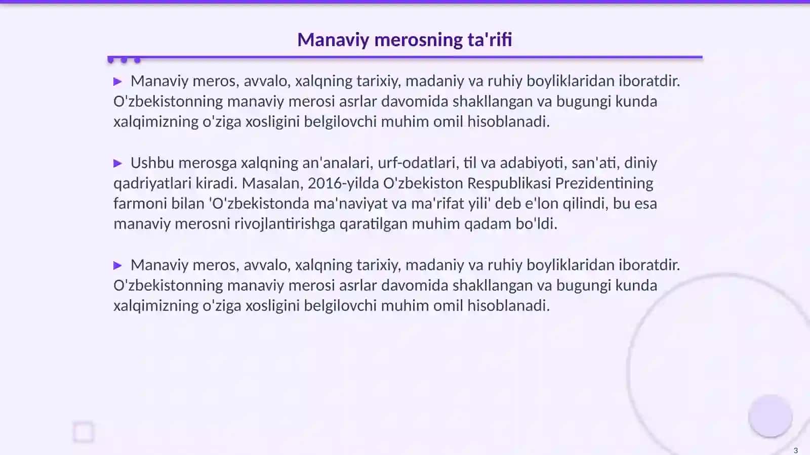 Manaviy meros milliy va diniy qadriyatlarning tiklanishi va rivojlanishi 3