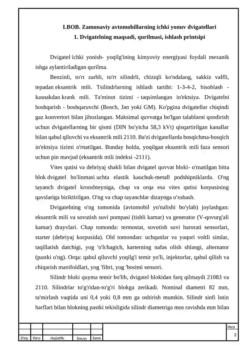 Zamonaviy avtomobillarning ichki yonuv dvigatellariga texnik xizmat ko'rsatish 3